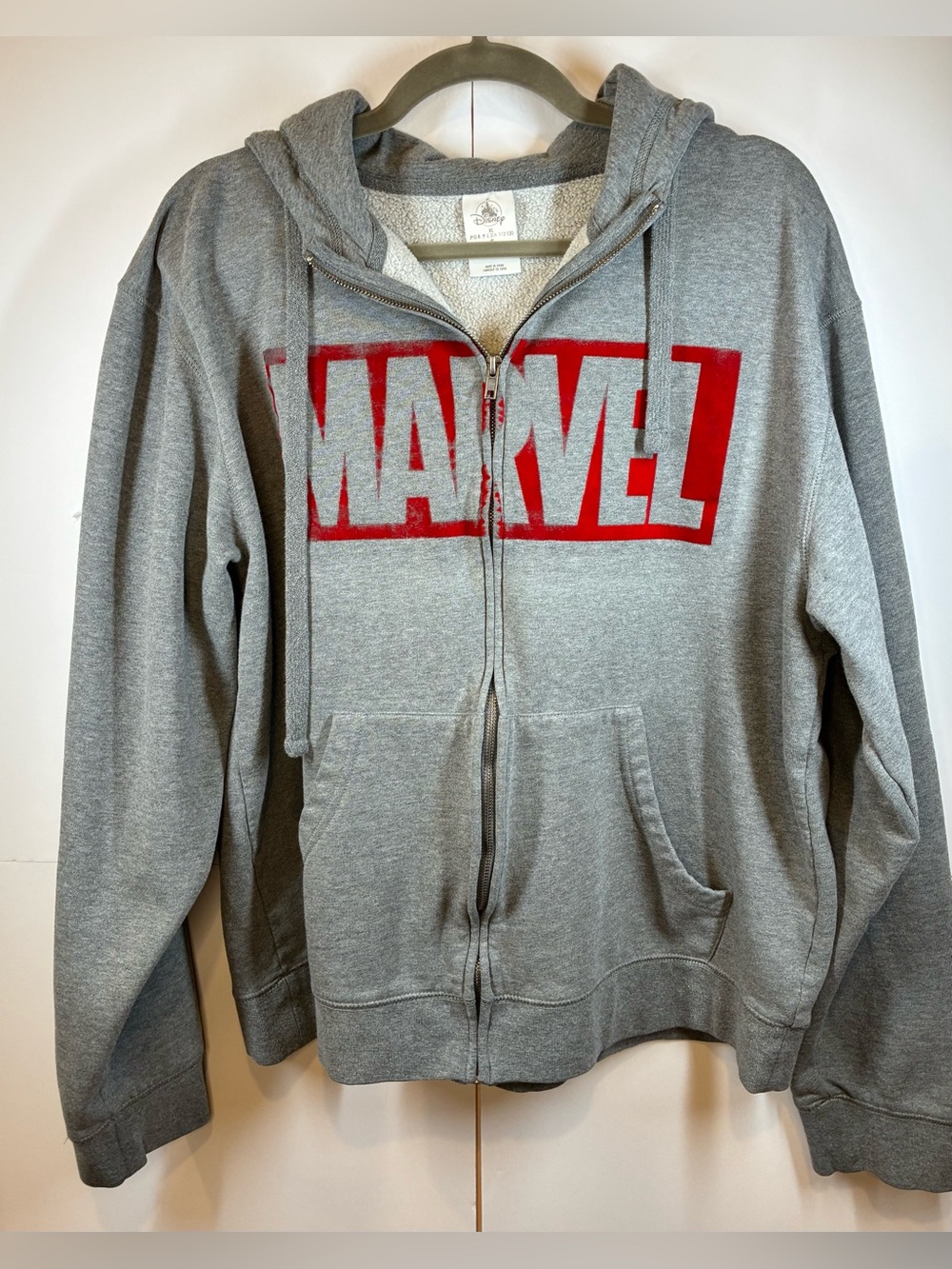 Disney Marvel Full Zip Hoodie Gray Fleece Lined Sweatshirt Size XL